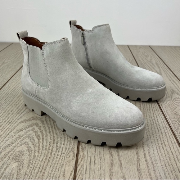 Franco Sarto Balin Lug Sole Ankle Short Booties 9.5M Aluminum Suede/fabric $139 - Picture 1 of 9